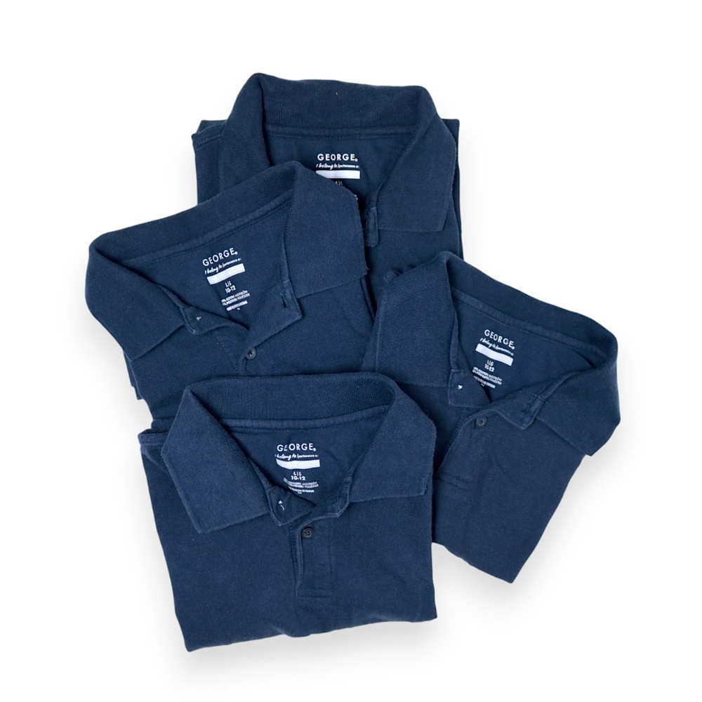 4 Pk Navy Blue Short Sleeve Uniform Polo Shirt Set Size L 10/12